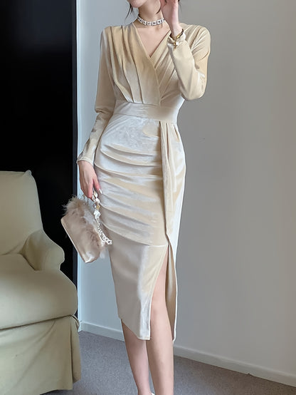 Vzyzv Cocktail Velvet Dress, Long Sleeve Elegant Dress, Women's Clothing