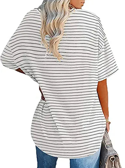 Vzyzv Women's T-Shirt Casual Striped Oversized Short Sleeve Crew Neck Loose T-Shirt