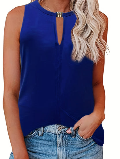 Vzyzv Solid Tank Top, Sleeveless Casual Top For Summer & Spring, Women's Clothing