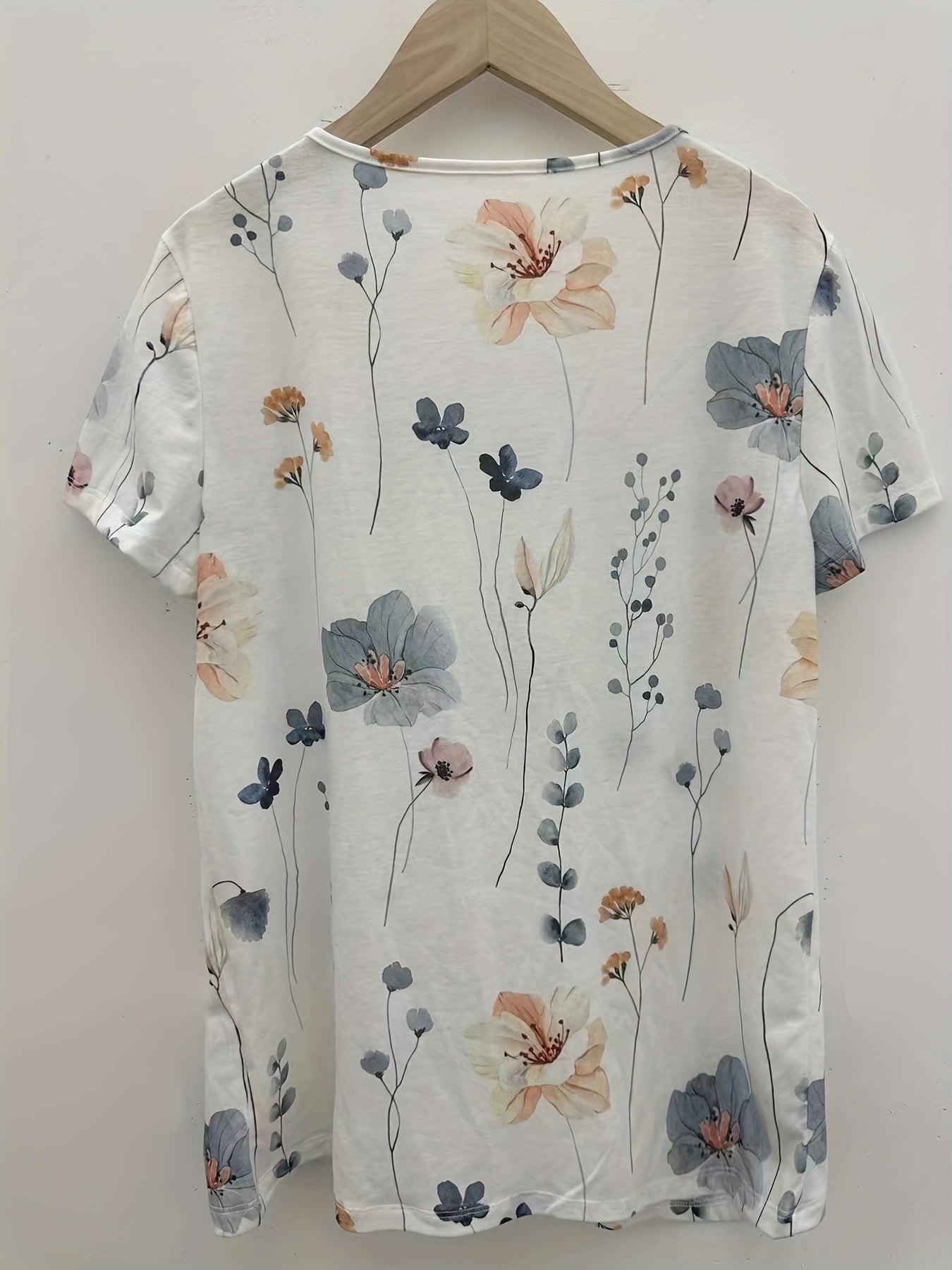 Vzyzv Floral Print Notch Neck T-Shirt, Casual Short Sleeve T-Shirt For Spring & Summer, Women's Clothing