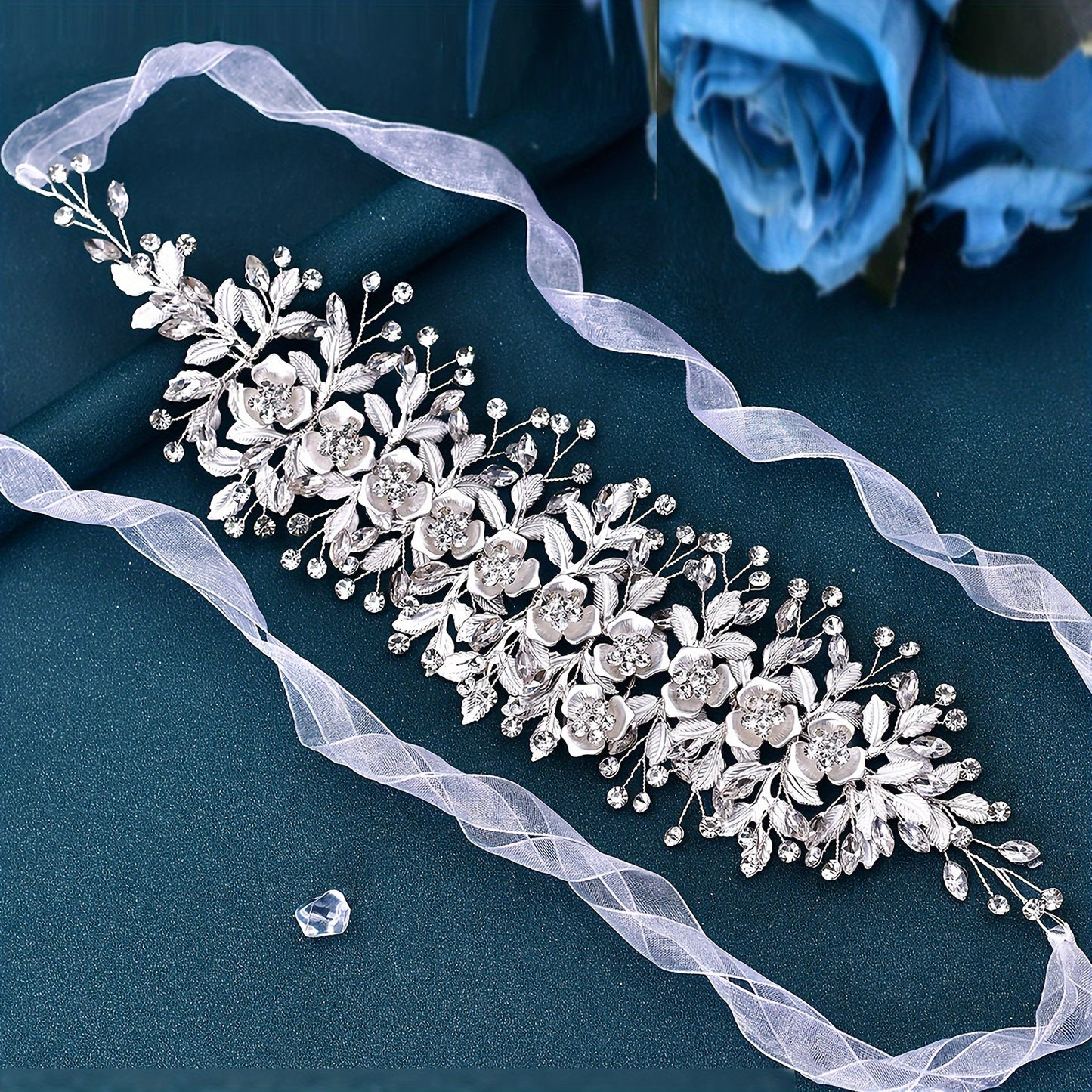 vzyzv  Alloy Flower Leaf Waist Chain Elegant Rhinestone Inlaid Silvery Lace Up Ribbon Dress Girdle Body Jewelry Wedding Bridal Sash For Women