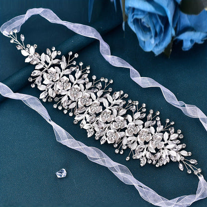 vzyzv  Alloy Flower Leaf Waist Chain Elegant Rhinestone Inlaid Silvery Lace Up Ribbon Dress Girdle Body Jewelry Wedding Bridal Sash For Women