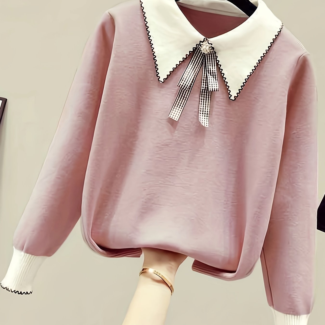 Vzyzv Long Sleeve Shirt Collar Sweater, Spring & Fall Elegant Casual Warm Sweater, Women's Clothing