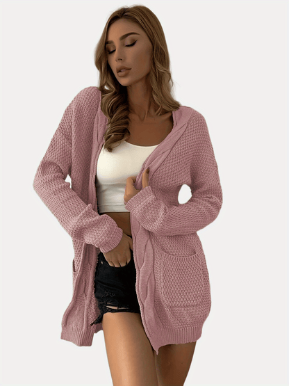 Vzyzv Solid Drop Shoulder Knit Cardigan, Casual Long Sleeve Sweater With Pockets, Women's Clothing