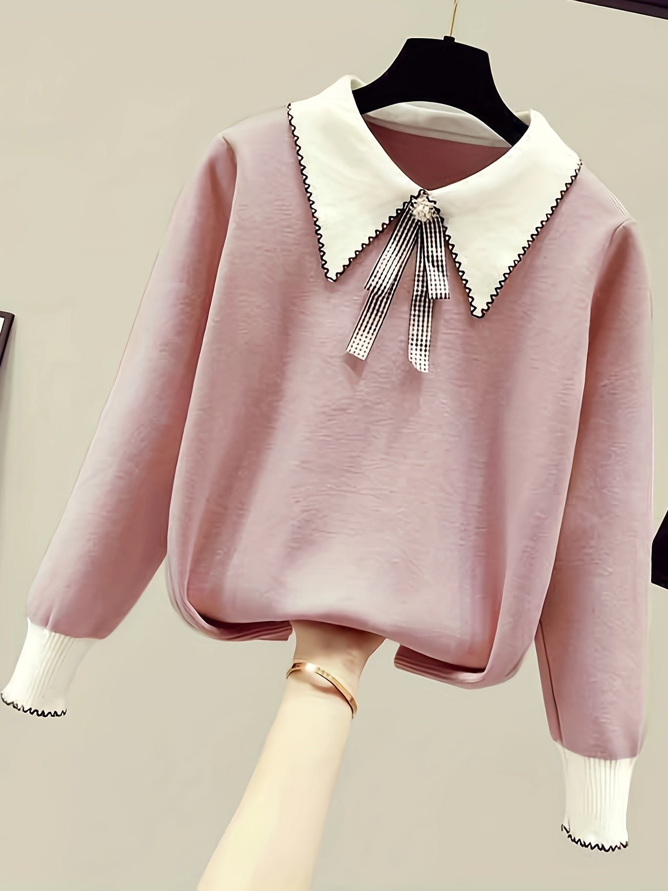 Vzyzv Long Sleeve Shirt Collar Sweater, Spring & Fall Elegant Casual Warm Sweater, Women's Clothing