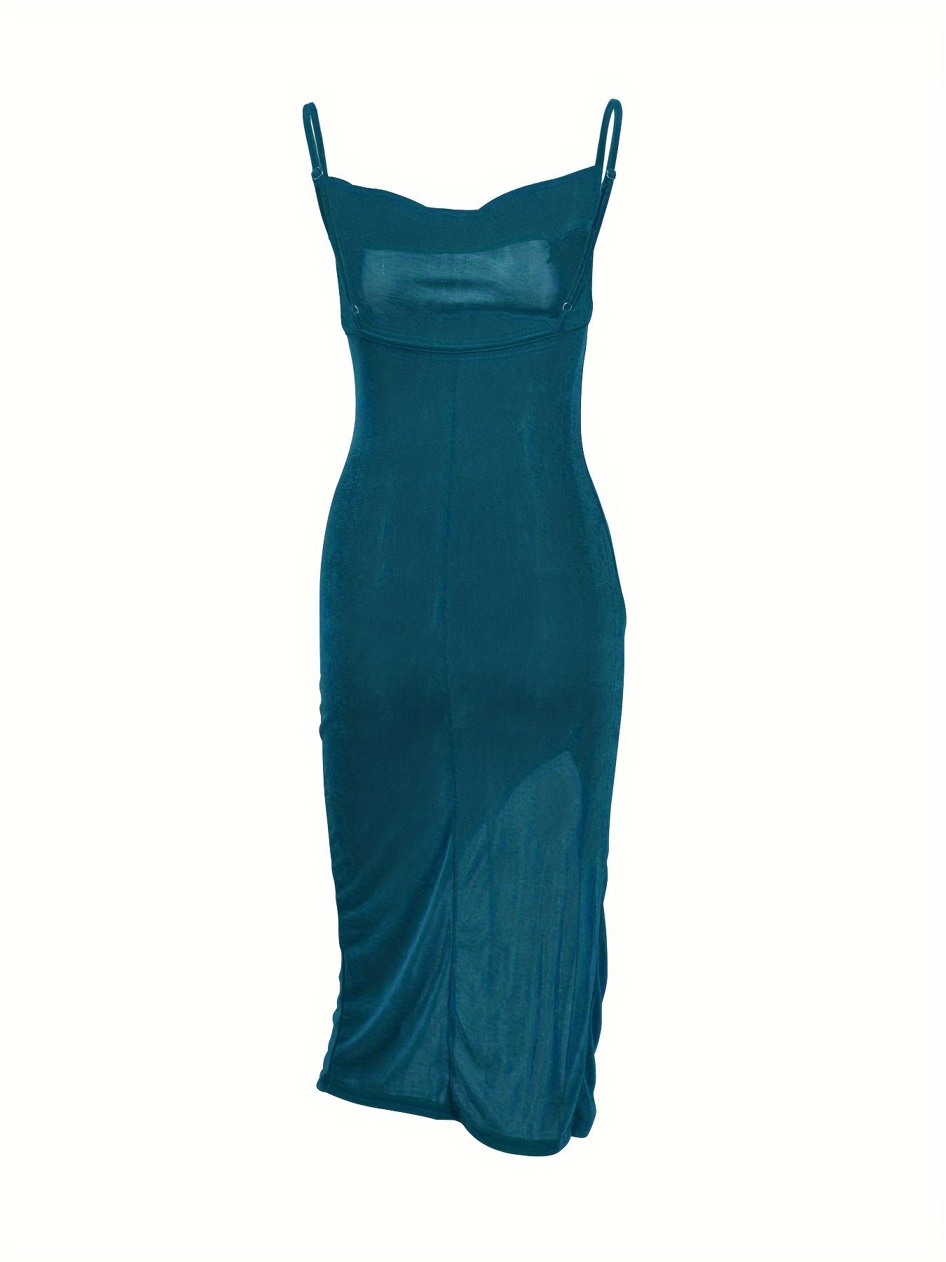 vzyzv  Solid Cowl Neck Cami Dress, Elegant Split Dress For Spring & Summer, Women's Clothing