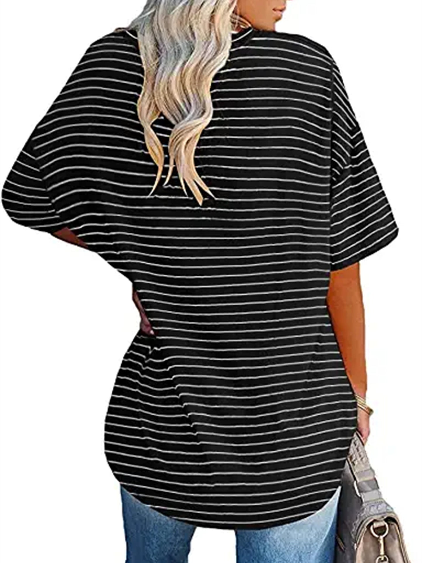 Vzyzv Women's T-Shirt Casual Striped Oversized Short Sleeve Crew Neck Loose T-Shirt