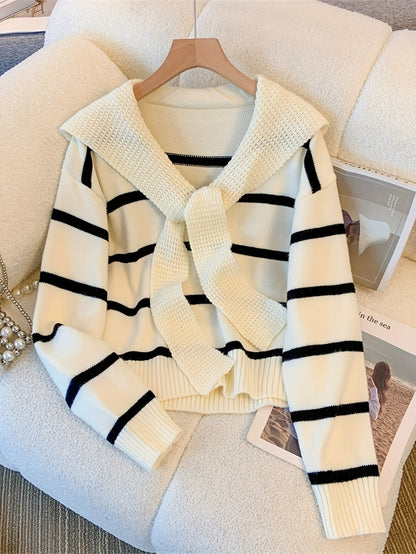 Vzyzv Striped Knitted Pullover Sweater, Casual Long Sleeve Sweater For Fall & Winter, Women's Clothing