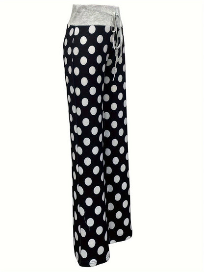 Vzyzv Polka Dot Print Pants, Casual Drawstring Waist Loose Pants, Women's Clothing