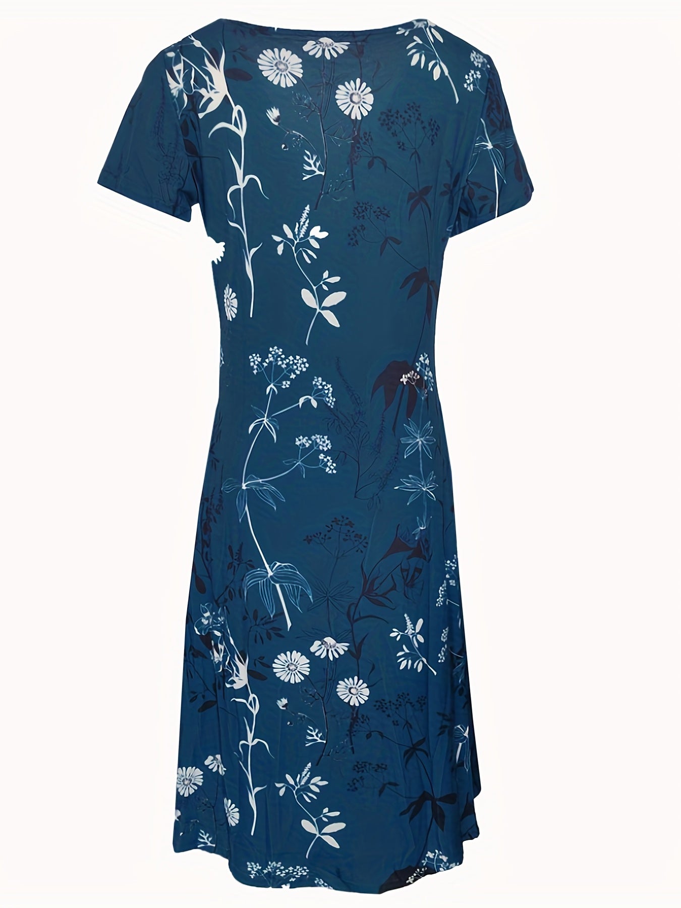 Vzyzv Floral Print Dual Pockets Dress, Casual Short Sleeve Dress For Spring & Summer, Women's Clothing