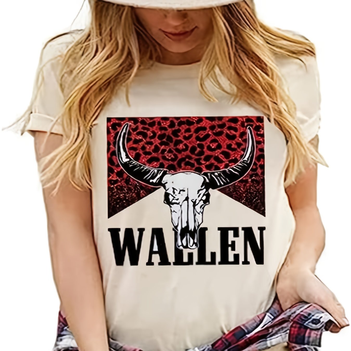 Vzyzv Cattle Print Western T-Shirt, Crew Neck Short Sleeve Casual Top For All Season, Women's Clothing