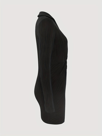 Vzyzv Twist Front Plunging Dress, Elegant Solid Long Sleeve Bodycon Dress, Women's Clothing