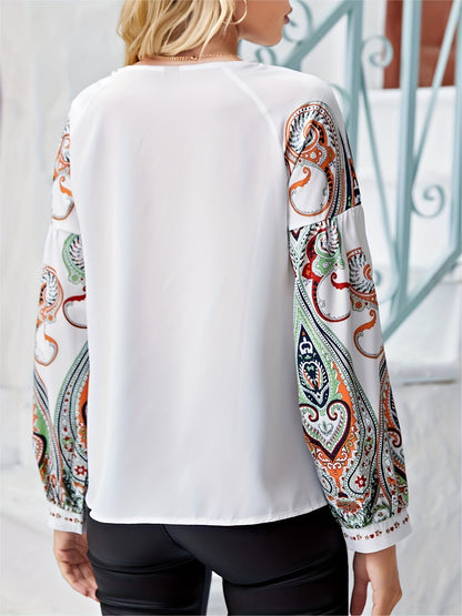 Vzyzv Floral Print Lapel Button Front Shirt, Bohemian Spring Slim Long Sleeve Stylish Shirt, Women's Clothing