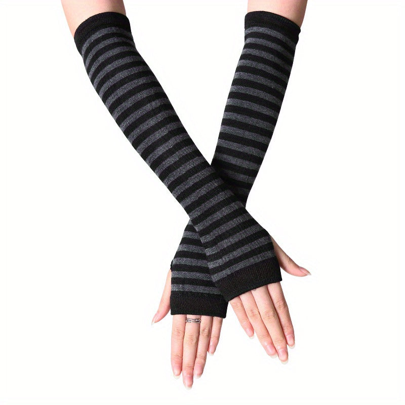 Vzyzv Hip Hop Stripe Print Gloves Trendy Cartoon Y2K Long Sleeve Half Fingerless Sunscreen Wrist Sleeve