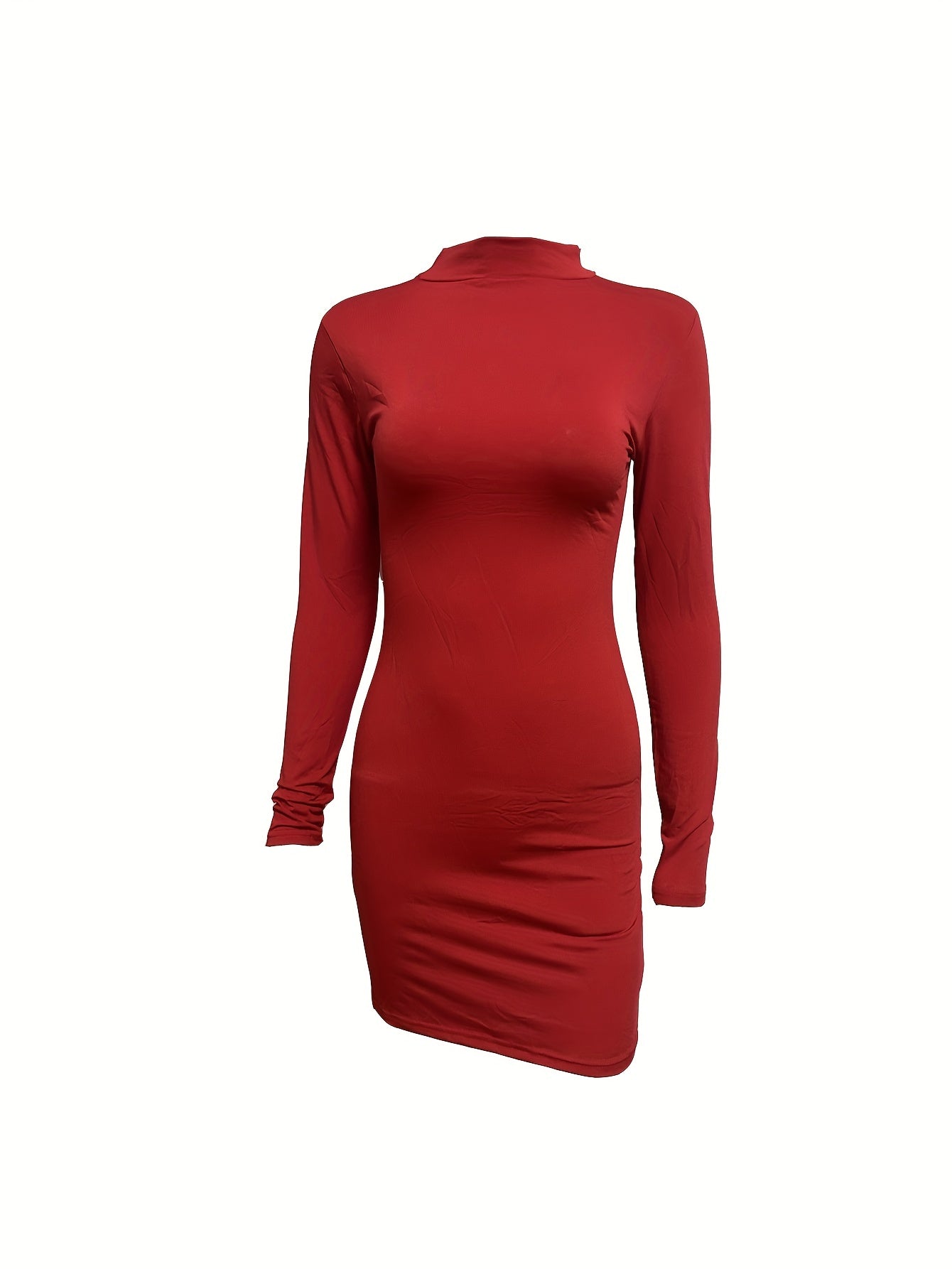 Vzyzv Mock Neck Bodycon Dress, Sexy Long Sleeve Dress For Spring & Fall, Women's Clothing