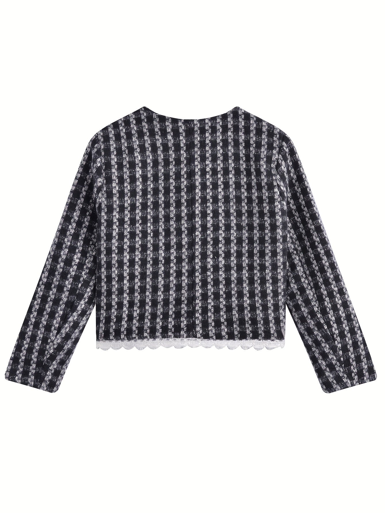 Vzyzv Plaid Pattern V Neck Jacket, Casual Button Front Long Sleeve Outerwear, Women's Clothing