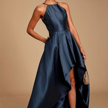 vzyzv  Solid Spaghetti Strap Dress, Elegant Sleeveless High-low Dress, Women's Clothing