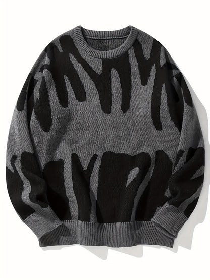 Vzyzv Y2K Graphic Pattern Pullover Sweater, Crew Neck Long Sleeve Sweater, Women's Clothing