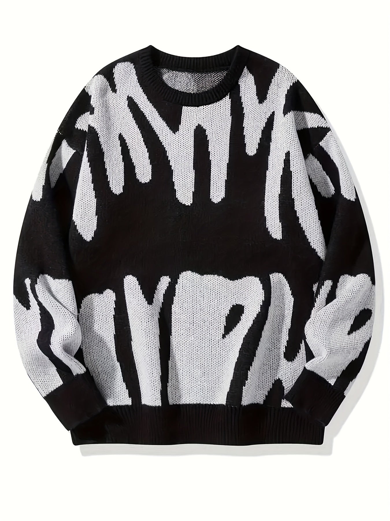 Vzyzv Y2K Graphic Pattern Pullover Sweater, Crew Neck Long Sleeve Sweater, Women's Clothing