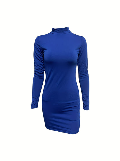 Vzyzv Mock Neck Bodycon Dress, Sexy Long Sleeve Dress For Spring & Fall, Women's Clothing