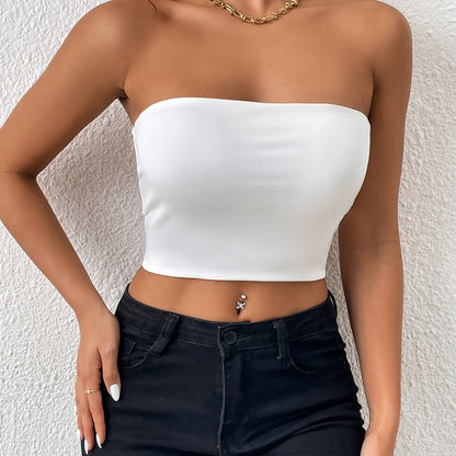 Vzyzv Sexy Bodycon Crop Tube Top, Solid Stretchy Tube Top, Casual Every Day Tops, Women's Clothing