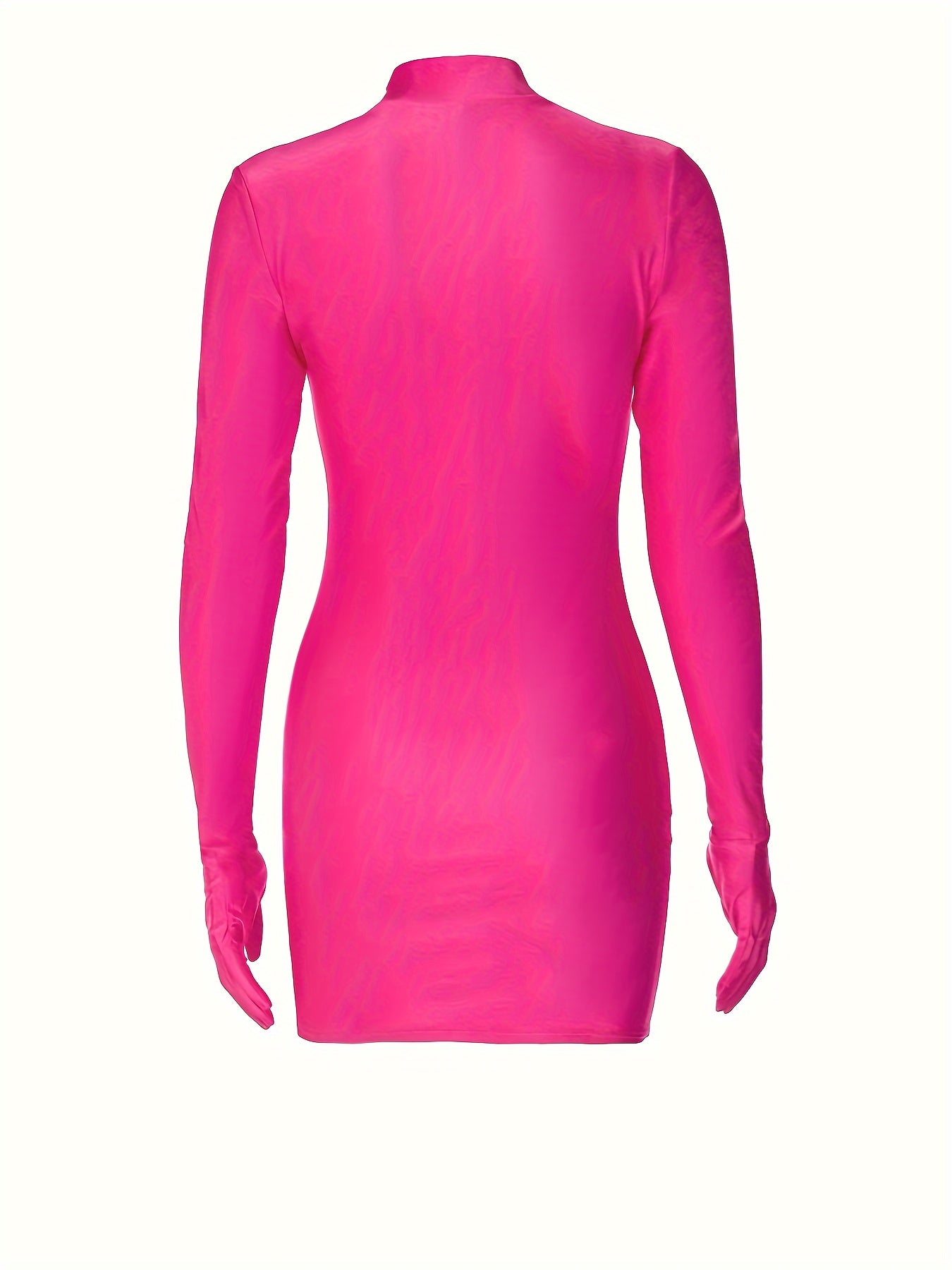 Vzyzv Solid Bodycon Mini Dress, Club Wear Mock Neck Long Sleeve Dress, Women's Clothing