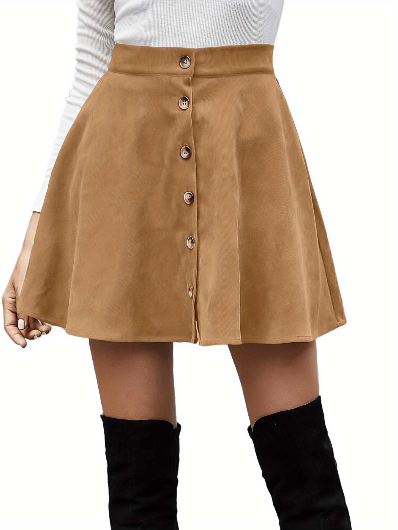 Vzyzv Button Front A-line Skirt, Casual Skirt For Spring & Fall, Women's Clothing