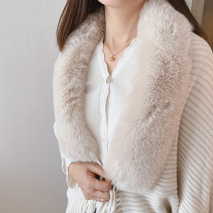 Vzyzv Winter Faux Fur Collar Shawl Cape Solid Color Warm Shawl Coat Casual Loose Outer Wear Knit Shawl Wrap