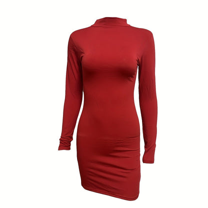 Vzyzv Mock Neck Bodycon Dress, Sexy Long Sleeve Dress For Spring & Fall, Women's Clothing