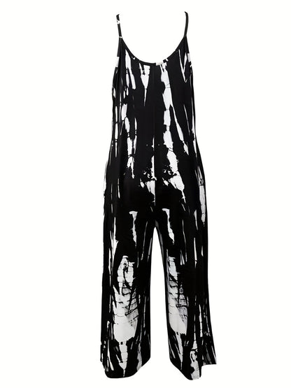 Vzyzv Women's Plus Size Tie Dye Cami Jumpsuit with Wide Leg and Medium Stretch