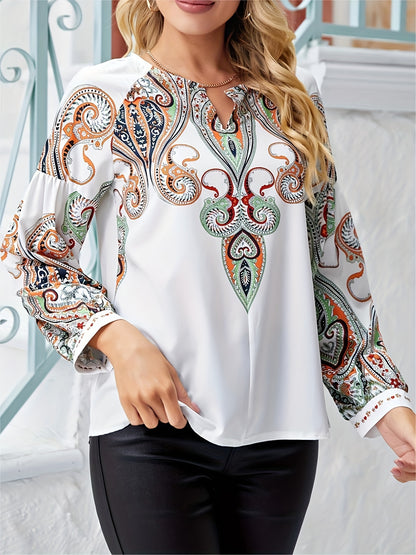 Vzyzv Floral Print Lapel Button Front Shirt, Bohemian Spring Slim Long Sleeve Stylish Shirt, Women's Clothing