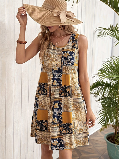 vzyzv  Floral Print Tank Dress, Vacation Sleeveless Dress For Spring & Summer, Women's Clothing
