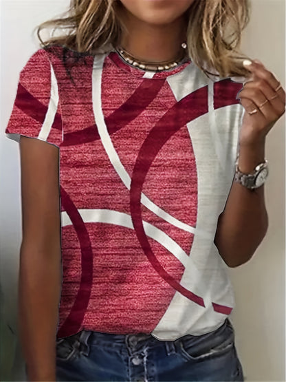 Vzyzv Geometric Print T-shirt, Casual Crew Neck Short Sleeve Versatile T-shirt, Women's Clothing