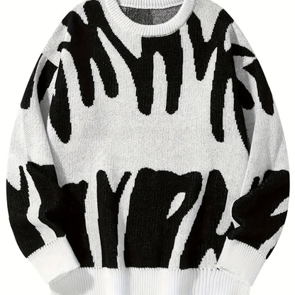 Vzyzv Y2K Graphic Pattern Pullover Sweater, Crew Neck Long Sleeve Sweater, Women's Clothing