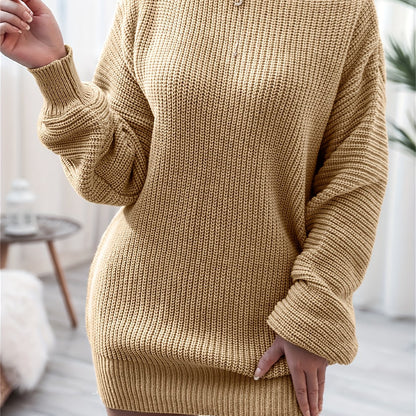 Vzyzv Women's Off Shoulder Sweater Dress, Solid Long Sleeve Sweater Dress, Casual Sweater Dress For Fall & Winter, Women's Clothing