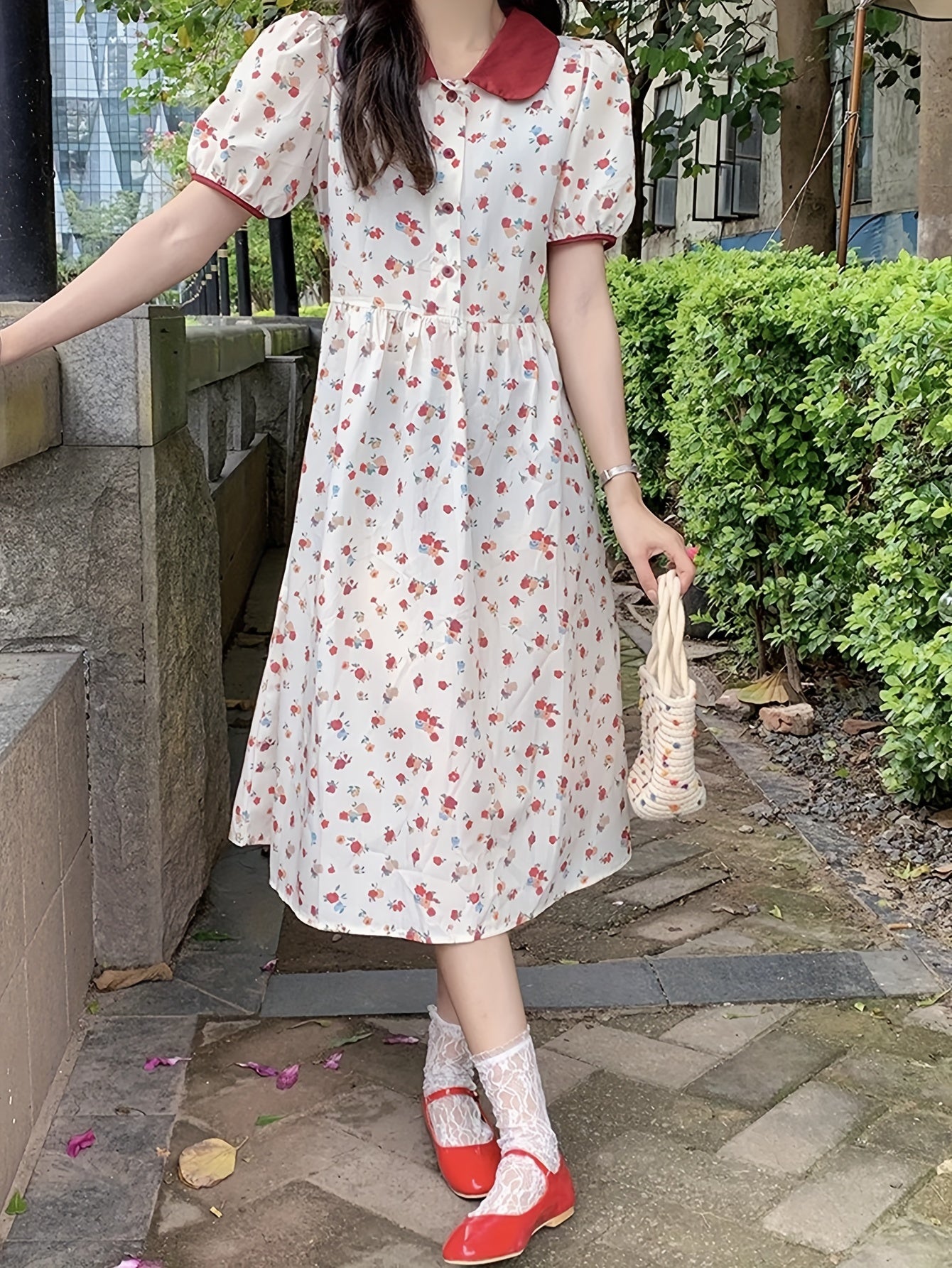 Vzyzv Floral Print Collared Dress, Elegant Short Sleeve Dress For Spring & Summer, Women's Clothing