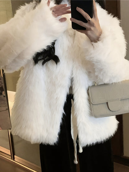 Vzyzv Fuzzy Solid Coat, Casual Long Coat For Fall & Winter, Women's Clothing