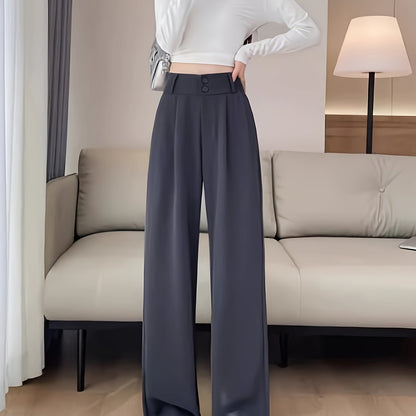 Vzyzv Solid Color Straight Leg Pants, Casual High Waist Loose Pants For Spring & Fall, Women's Clothing