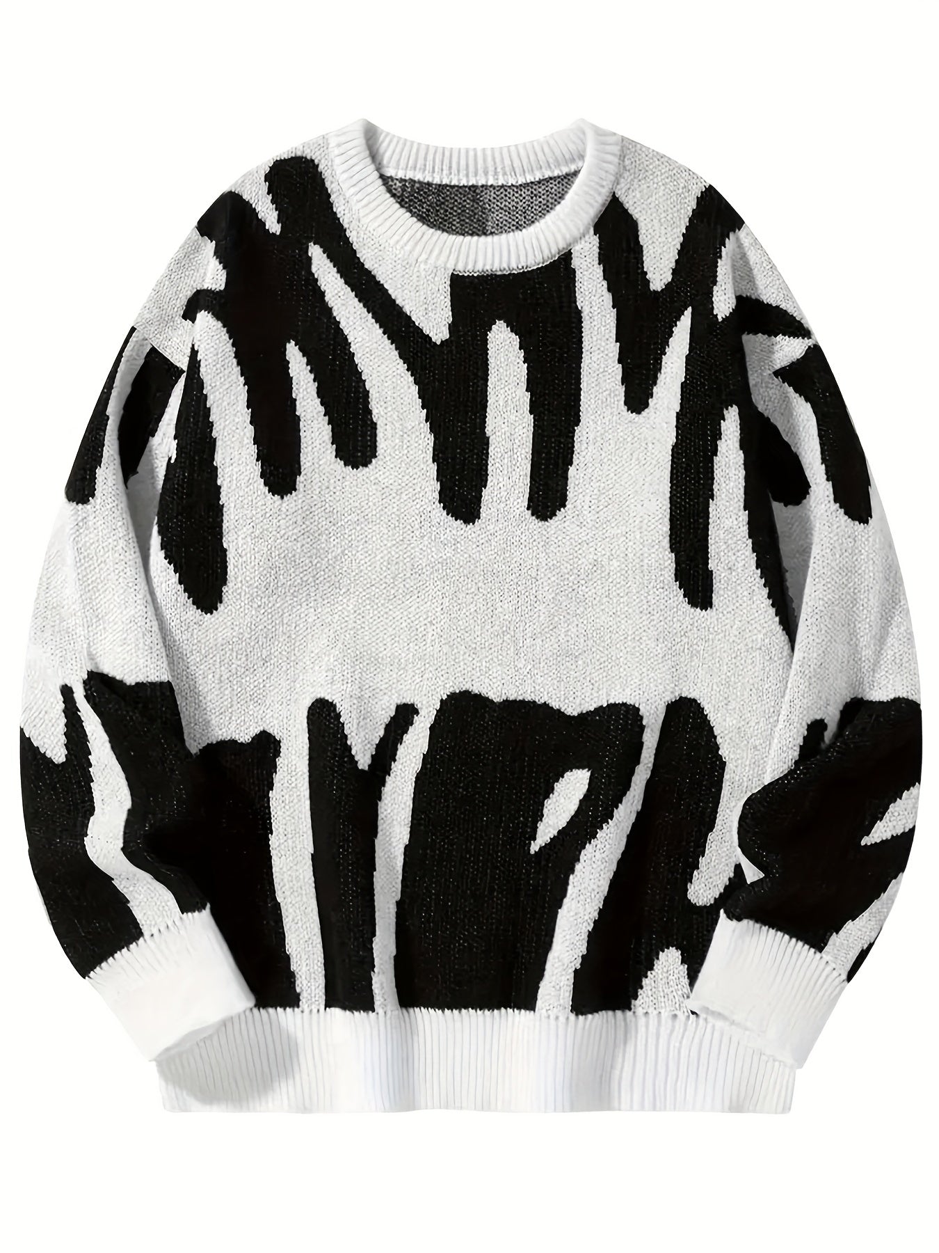 Vzyzv Y2K Graphic Pattern Pullover Sweater, Crew Neck Long Sleeve Sweater, Women's Clothing