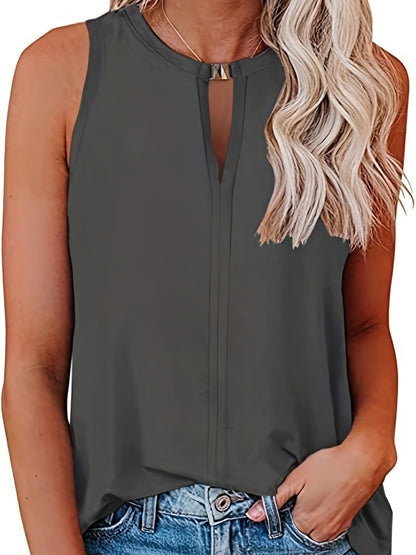 Vzyzv Solid Tank Top, Sleeveless Casual Top For Summer & Spring, Women's Clothing