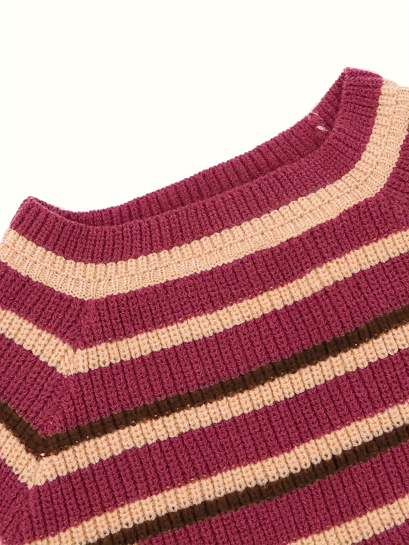 Vzyzv Y2K Striped Crew Neck Knit Sweater, Bell Sleeve Crop Sweater For Spring & Fall, Women's Clothing