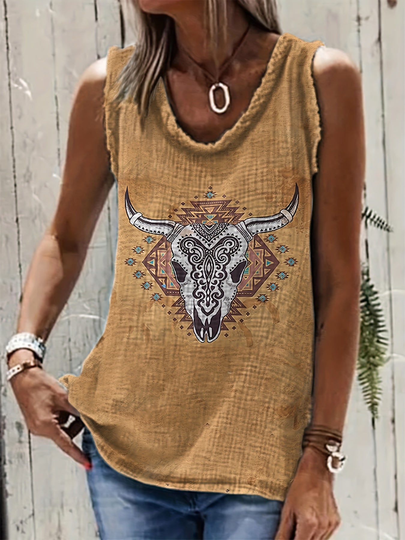 Vzyzv Summer Tank Top: Feather Print + Ethnic Style + Casual Wear for Women