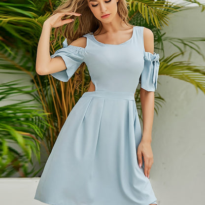 Vzyzv Elegant Off Shoulder Women's High Waist Dress, Fashion Solid Slim Temperament Dress,  Women's Clothing