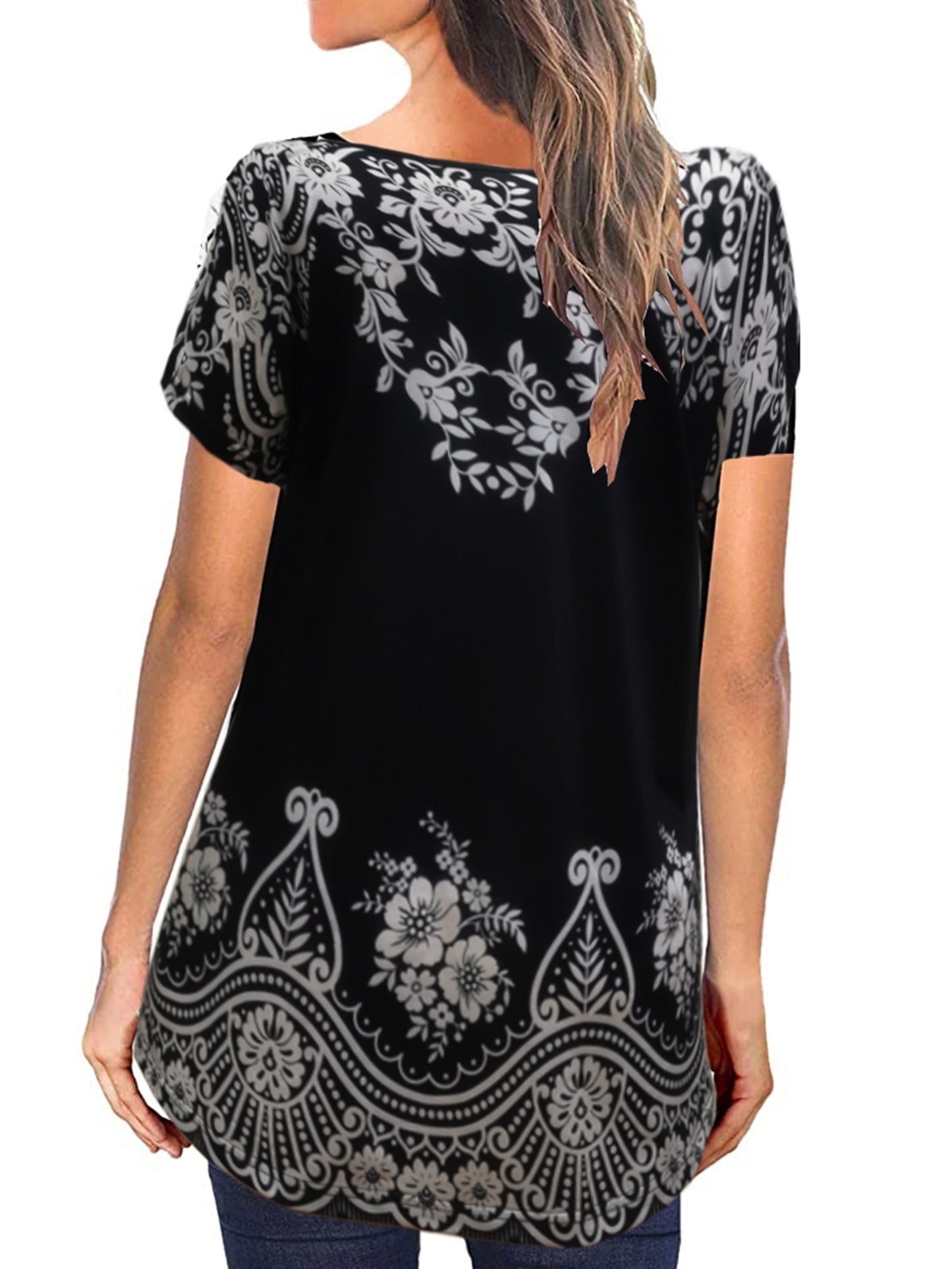 Vzyzv Women's Plus Size Boho Floral Print T-Shirt - Soft and Stretchy Short Sleeve Round Neck Tee