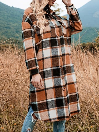Vzyzv Women's Plaid Shacket Jacket with Split Lapel and Button Down, Stylish and Functional Outerwear
