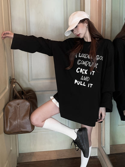 Vzyzv Letter Print Crew Neck T-Shirt, Casual Long Sleeve T-Shirt For Spring & Fall, Women's Clothing
