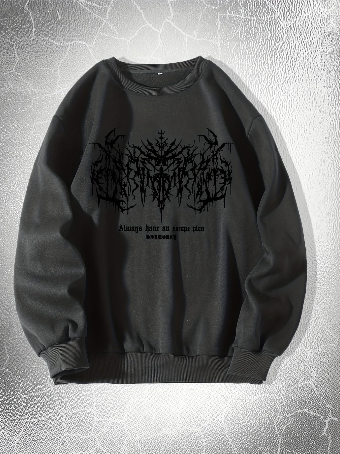 Vzyzv y2k Skeleton & Thorns Print Sweatshirt, Men's Casual Graphic Design Middle Stretch Crew Neck Pullover Sweatshirt For Autumn Winter