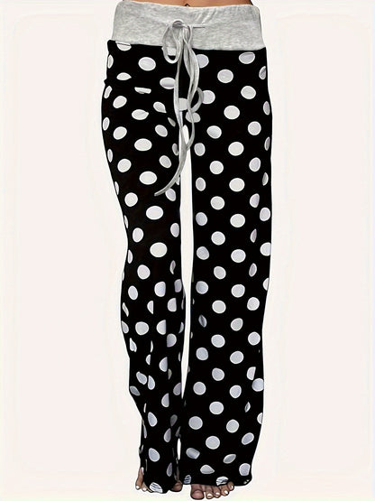 Vzyzv Polka Dot Print Pants, Casual Drawstring Waist Loose Pants, Women's Clothing