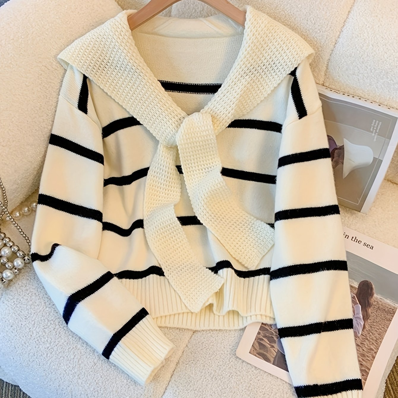 Vzyzv Striped Knitted Pullover Sweater, Casual Long Sleeve Sweater For Fall & Winter, Women's Clothing