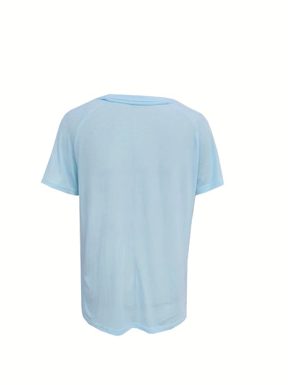 Vzyzv Versatile Solid V Neck T-Shirt, Casual Short Sleeve T-Shirt For Spring & Summer, Women's Clothing